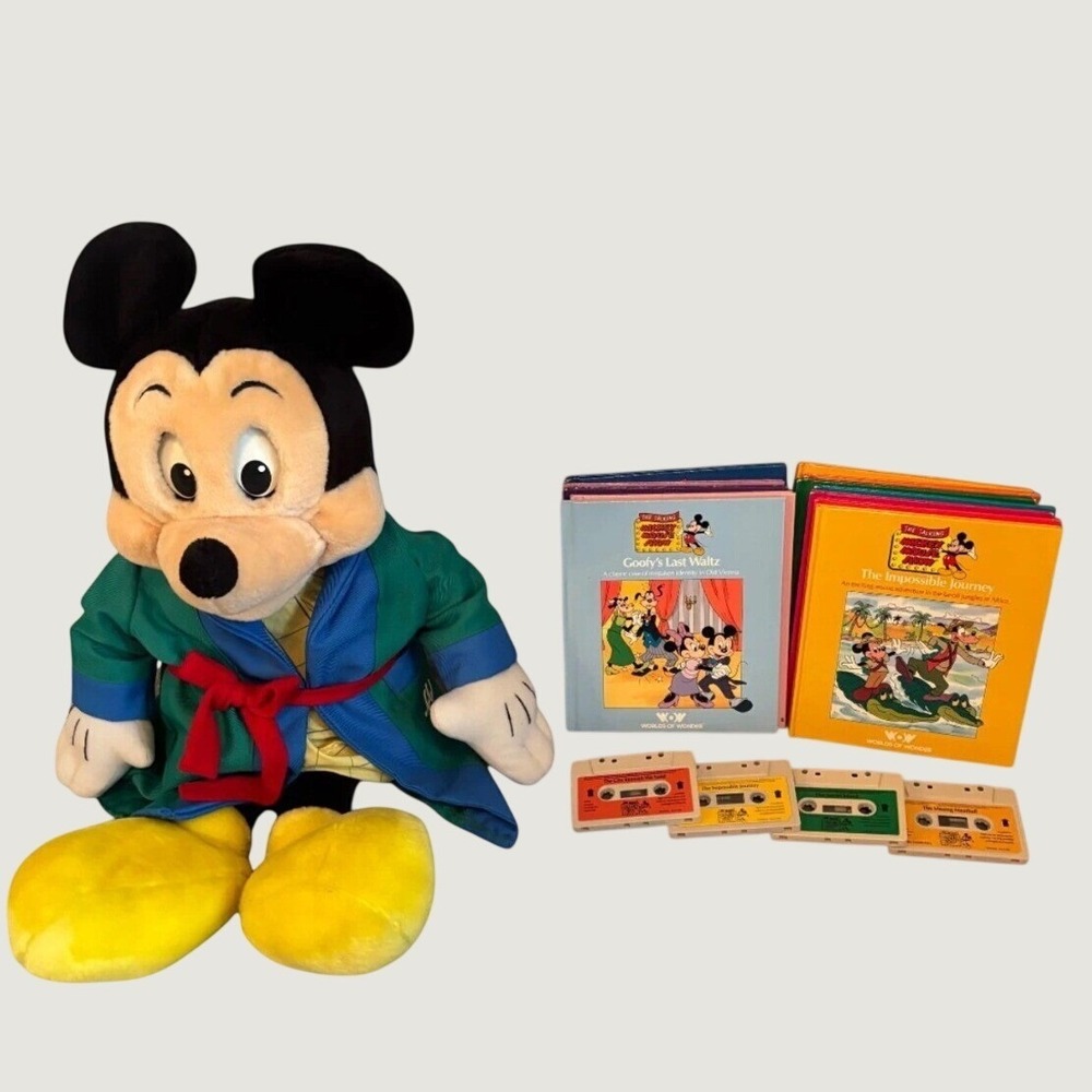RARE Vintage Worlds of Wonder Talking Mickey Mouse Plush with 13 Books, 4 Tapes